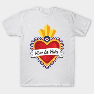 Mexican Sacred Heart IV / "Viva la Vida" Frida Kahlo's Quote in Spanish by Akbaly T-Shirt